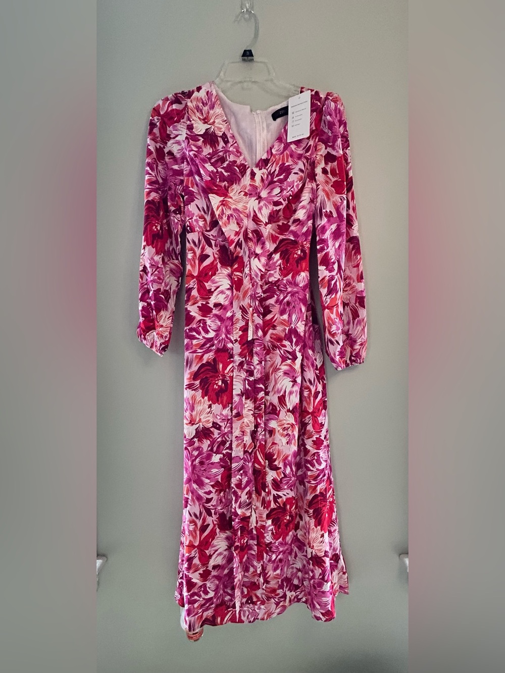 Pink Floral Long Sleeve Wrap Maxi Dress small